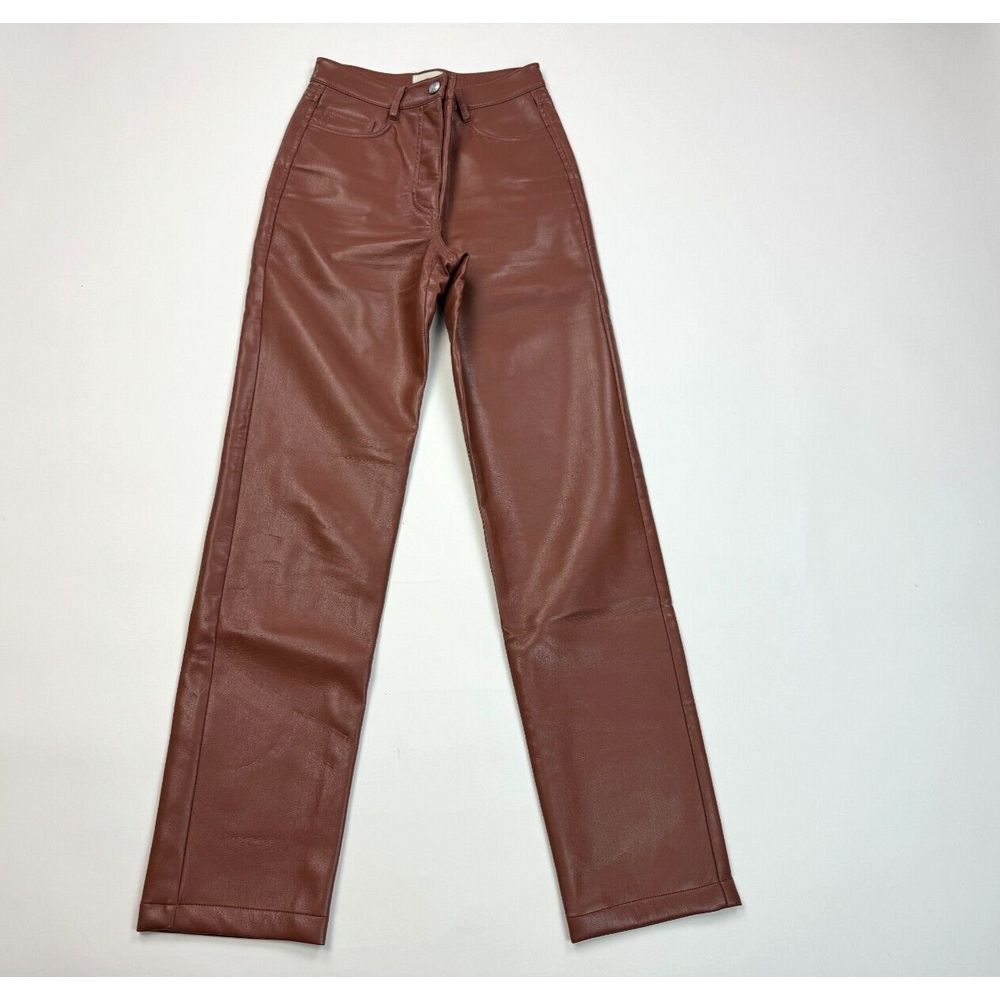 Wilfred Aritzia Melina Pant Women 0 Vegan Faux Leather Zip Closure Pocket Brown